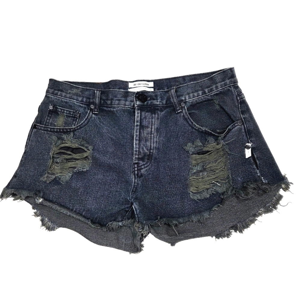 One Teaspoon Bandits Black High Rise  Shorts Broken Roll Tab Women's Size 29